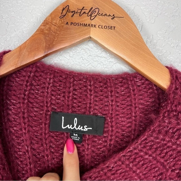 Lulus Go Cozy Burgundy Chunky Knit Puff Sleeve Red Sweater M - Cozycore, Fall - Picture 4 of 10